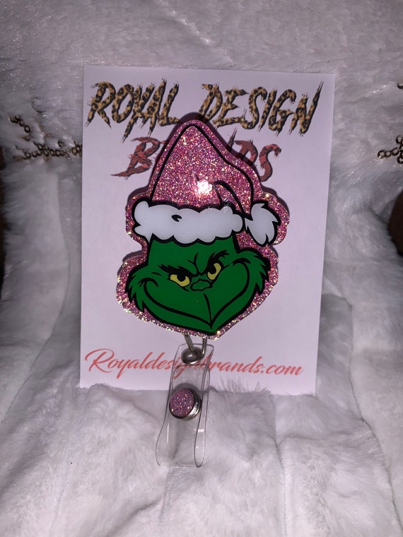 Grinch face badge reel