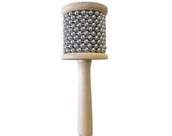 Wooden Cabasa Hand Percussion – Natural Wood Rhythm Instrument with Metal Beads, Latin Music Shaker
