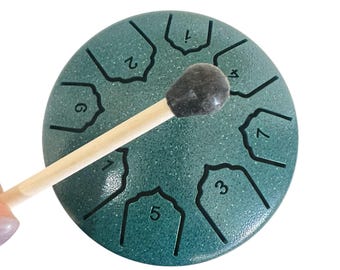 Teal Steel Rain Drum  4 Inch Percussion Instrument with Mallet