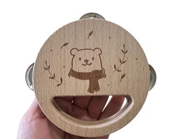 Wooden Bear Hand Drum – Toddler Musical Toy