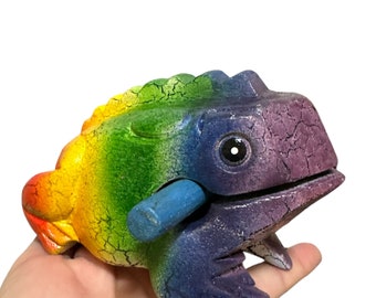 5" Wooden Musical Frog - Rainbow Design | Percussion Instrument
