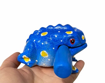 Medium Painted Winter Frog Musical  Percussion Instrument