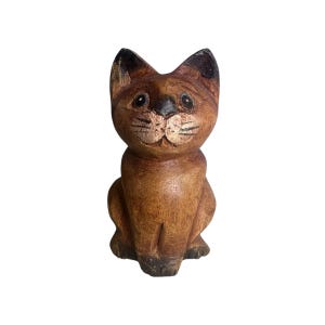 Musical Wooden Cat Whistle Instrument Noise Maker Handmade Figurine