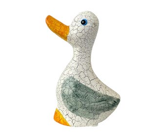 Vintage Crackle Duck – Hand-Carved Wooden Decor