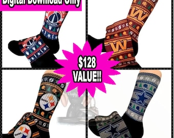 32 Christmas Sweater Football Silky Socks Athletic Sock template for sublimation VALUE BUNDLE instant digital download only no Socks Shipped