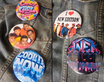 New Edition Buttons 5-PACK – 3 Inch Pinback | R&B Concert Accessory |Colorful Candy Pop Art Badge