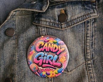 Candy Girl Button – 3 Inch Retro 80s Graffiti Pinback | R&B Concert Accessory | New Edition Inspired | Colorful Candy Pop Art Badge