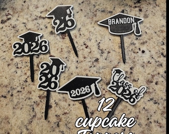 Class of 2026 Graduation Cupcake Toppers – Set of 12 (Can be personalized)