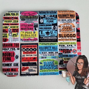 May include: A rectangular tray with a collage of vintage concert posters in various colors. The posters feature band names like Trouble Funk, Rare Essence, and Chuck Brown. The tray has a glossy finish.