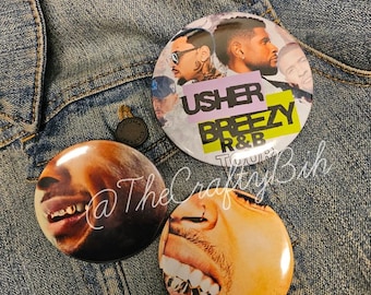 RnB Tour 3-Piece R&B Concert-Inspired Button Set | Music Fan Pinback Buttons | Retro Photo Collage Style Accessories Chris Brown Usher