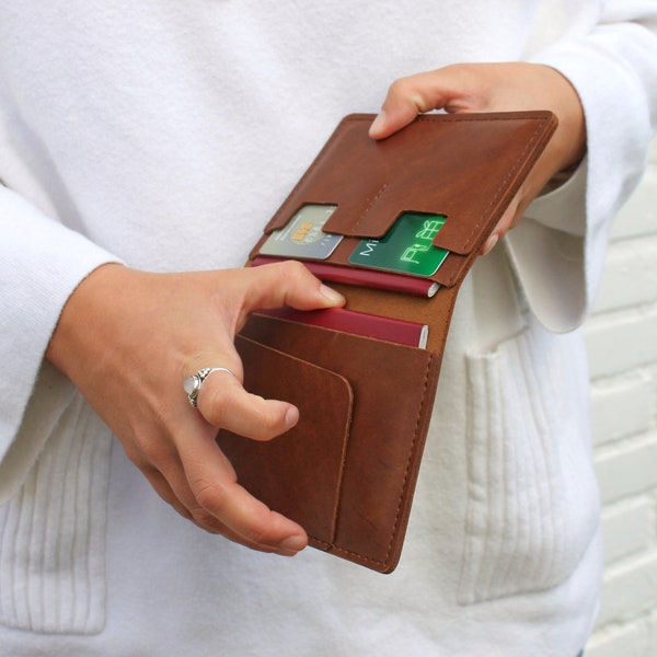 Leather Passport Cover Travel Wallet - RFID Blocking, Card Slots, USA Seller, Handmade In India