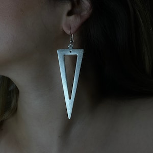 Silver triangle earrings, triangle hoops, large silver hoops | MACIE