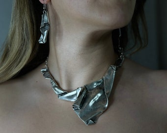 Handmade Avant Garde Jewelry, Modernist Statement Silver Necklace, Brutalist jewelry  Brutalist  Modernist Necklace