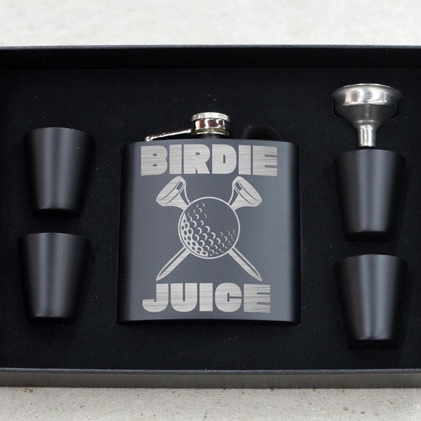 Birdie Juice Flask Set. Funny Golf Gift. Golf Flask. Golfer Gift. Birdie Train. Birdie Juice. Whiskey Gift. Flask Set Golfer Christmas Idea