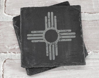 New Mexico Coasters - Zia Flag Symbol - New Mexico Gift - New Mexico - Slate Coasters - Engraved Coasters - Wedding Gift - Housewarming Gift