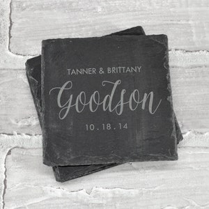 Wedding or Engagement Gift Coasters - Personalized Last Name Coasters - Newlywed Gift Idea Coaster Set - Wedding Shower - Housewarming Gift