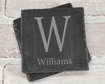 Monogram Slate Coasters - Custom Last Name Coasters - Slate Coasters - Wedding Gift Idea - Wedding Shower Gift Idea - Housewarming Gift Idea