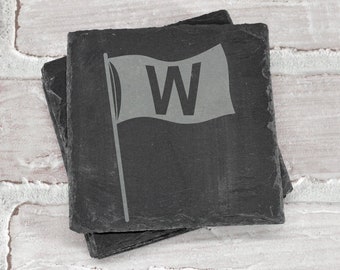 Chicago Coasters - Chicago Win Flag - Chicago Gift - Slate Coasters - Engraved Coasters - Coaster Set - Wedding Gift - Housewarming Gift