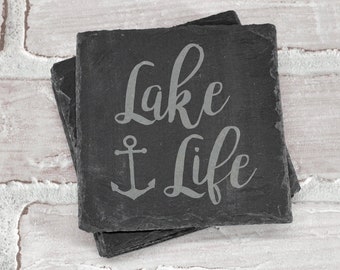 Lake Life - Lake Life Coasters - Lakehouse Coasters - Slate Coasters - Engraved Coasters - Coaster Set - Wedding Gift - Housewarming Gift