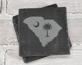 Palmetto Coasters - South Carolina Coasters - Palmetto - Slate Coasters - Engraved Coasters - Coaster Set - Wedding Gift - Housewarming Gift