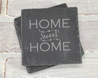 Home Sweet Home Slate Coasters - Housewarming Gift - Engagement Gift - Closing Gift -Custom Slate Coasters - Custom Coaster Set Housewarming