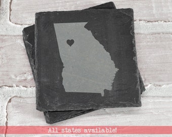 Custom Slate Coasters - All States - Custom Engraved Coasters - Slate Coasters - Custom Coaster Set - Wedding Shower - Housewarming Gift