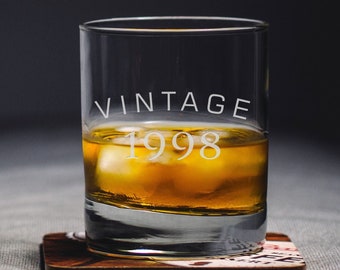 Vintage Birthday Rocks Glass. Birthday Whiskey Glass Gift. Vintage Custom Year Glass Personalized 21st Birthday Gift 21st Birthday Gift Idea