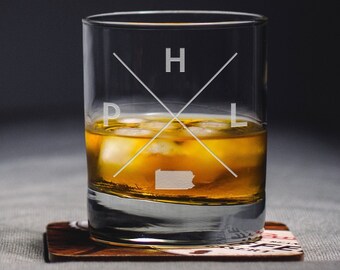 Philadelphia Rocks Glass - Philadelphia Whiskey Glass - Philadelphia Glass - PHL Glass - Philadelphia