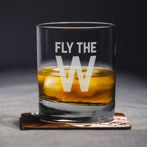 Chicago Rocks Glass | Fly the W Rocks Glass - Chicago Whiskey Glass - Whiskey Glass - Rocks Glass - Christmas Gift
