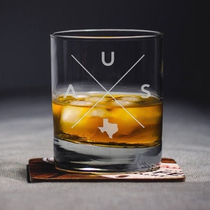 Austin Rocks Glass - Austin Whiskey Glass - Austin Glass - AUS Glass - Austin Texas