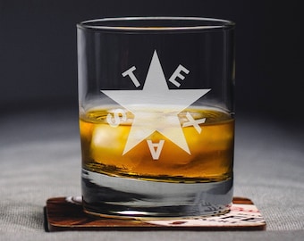 Texas Rocks Glass | Texas Whiskey Glass - Texas Glass - Texas Flag - Texas Gift - Whiskey Glass - Rocks Glass