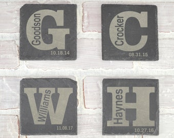 Monogrammed Slate Coasters - Custom Slate Coasters - Slate Coasters - Wedding Favors- Custom Coaster Set- Groomsman Gift - Housewarming Gift