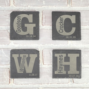 Monogrammed Slate Coasters - Custom Slate Coasters - Slate Coasters - Wedding Favors- Custom Coaster Set- Groomsman Gift - Housewarming Gift