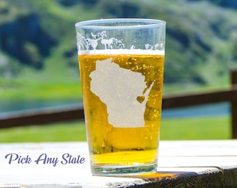 Custom Pint Glass - PICK ANY STATE -  Custom Beer Glass - Beer Gift - Pint Glass - Beer Glass - Pint Glasses - Custom Groomsmen Gift