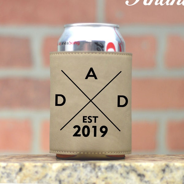DAD Established Leather Can Cooler. Personalized Year. Dad Gift. New Dad Beer Gift. First Time Dad Gift. Dad Christmas Gift. Father's Day