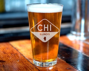 Chicago Beer Glass | Chicago Pint Glass - Chicago Win Flag - Beer Gift - Beer Glass - Beer Mug - Beer Glasses - Pint Glass - Beer