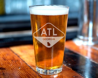Atlanta Beer Glass | Atlanta Pint Glass - ATL - Beer Gift - Beer Glass - Beer Mug - Beer Glasses - Engraved Beer Glass - Pint Glass - Beer