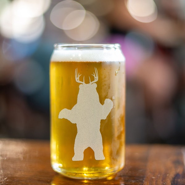 BEER Glass. Bear Deer Funny Can Shaped Glass. Unique Beer Gift. Beer Can Shaped Glass. Funny Elusive Bear Deer BEER Animal Glass