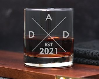 New Dad Gift Whiskey Glass - Dad Established Custom Whiskey Glass - First Time Dad Whiskey Glass - Personalized Glass - Dad - Gift For Dad
