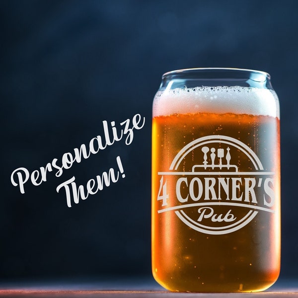 Personalized Pub Beer Can Glass - Engraved Barware Customized Beer Can Glass - Unique Home Bar Accessories - Engraved Pub Glass -Home Brewer