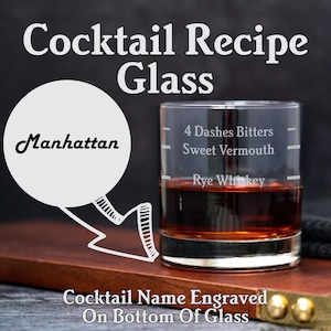 Manhattan Recipe Glass. Whiskey Recipe Glass. Manhattan Glass. Whiskey Drinker Gift Home Bartender Recipe Cocktail Recipe Glass Drink Recipe