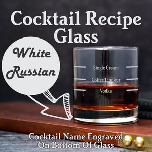 White Russian Recipe Glass. White Russian Glass. Vodka Drinker Gift. Home Bartender Recipe. Cocktail Recipe Glass. White Russian Cocktail