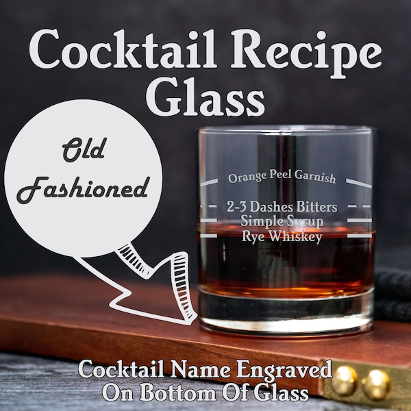 Old Fashioned Recipe Glass. Whiskey Recipe Glass Old Fashioned Glass Whiskey Drinker Gift Home Bartender Recipe Cocktail Recipe Drink Recipe