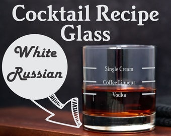 White Russian Recipe Glass. White Russian Glass. Vodka Drinker Gift. Home Bartender Recipe. Cocktail Recipe Glass. White Russian Cocktail