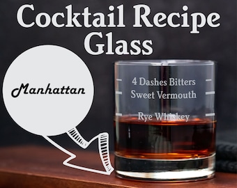Manhattan Recipe Glass. Whiskey Recipe Glass. Manhattan Glass. Whiskey Drinker Gift Home Bartender Recipe Cocktail Recipe Glass Drink Recipe