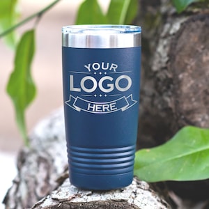 Custom Business Logo Tumblers. 20 oz Stainless Steel Insulated Tumblers. Company Logo. Corporate Gifts. Logo Design Company Branded Products