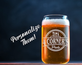 Personalized Pub Beer Can Glass - Engraved Barware Customized Beer Can Glass - Unique Home Bar Accessories - Engraved Pub Glass -Home Brewer