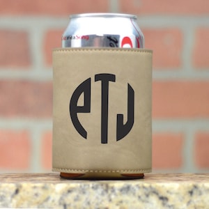 Monogrammed Leather Can Cooler. Personalized Cozies. Leath Can Cooler. Beer Cozy. Beer Cooler. Custom Cozy