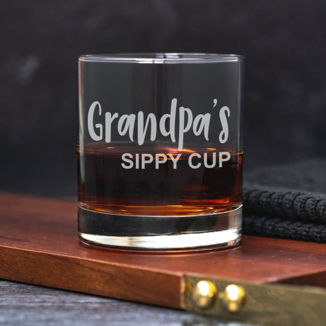 Grandpa's Sippy Cup Whiskey Glass - 11oz Engraved Old Fashioned Bourbon Rocks Glass Funny Gift