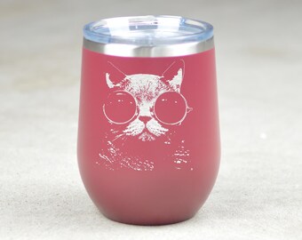 Gift For Cat Loving Animal Trainers Birthday Present Wine Glasses Gift For Her Animal Trainer Cat Lover Light Blue Wine Tumbler W Lid